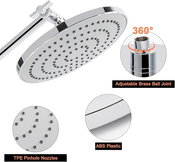 HarJue High Pressure Shower Head with 11 IN Adjustable Arm, Rainfall with Shower Arm-Make Water Flow Down Vertically for Better Bathing Experience(8 In, Chrome)