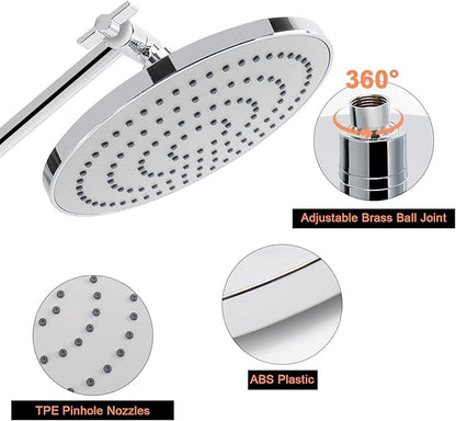 HarJue High Pressure Shower Head with 11 IN Adjustable Arm, Rainfall with Shower Arm-Make Water Flow Down Vertically for Better Bathing Experience(8 In, Chrome)