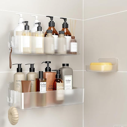 Orimade Shower Caddy 3-Pack, No-Drill Adhesive Shelves for Bathroom, Rustproof ABS Storage Organizer Set, Clear