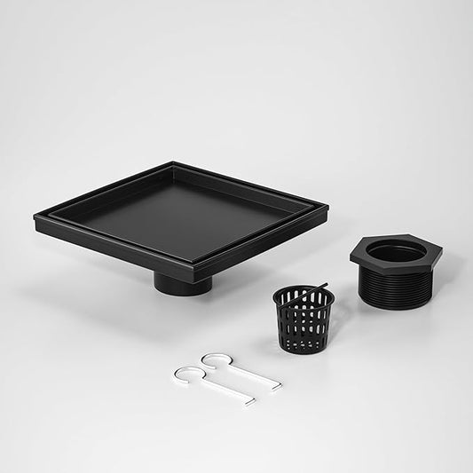 Square Shower Drain 8", Matte Black Floor Drain with Tiled Insert Grate & Hair Strainer, 304 Stainless Steel Bathroom 2-in-1 Tiled in Drain, CUPC Certified (Matte Black, 8'')
