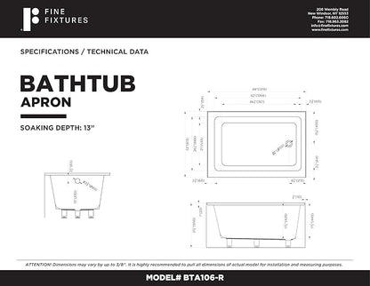 Fine Fixtures Acrylic, Fiberglass Alcove Soaking Bathtub with Integral Apron Front - Drain Included (48" x 32", Right Hand, Black)