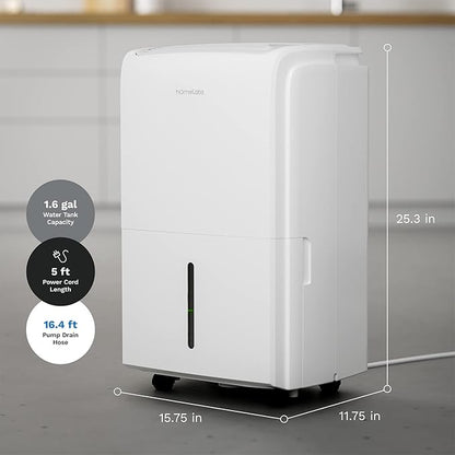 hOmeLabs Dehumidifier for Home, Office, Basements with Powerful Moisture Removal, Humidity Control, Auto Shut-off, Quiet Operation - 6,000 Sq Ft Rooms (40 Pint MAX 104 Pint at 95°F, 90% RH) with Pump