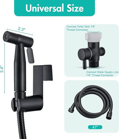 BARROCK Handheld Bidet Sprayer for Toilet, 2 Pack Stainless Steel Metal Made Baby Cloth Diaper Spraying Kit, Bathroom Toilet Bidet Attachment Set for Bathing Pets and Feminine Hygiene, Matte Black