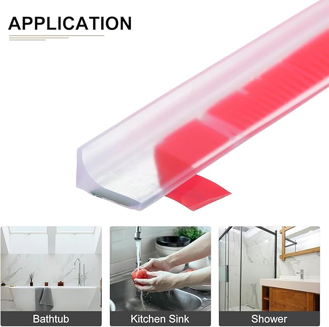 39"x0.8"x0.5" (LxWxH) Collapsible Shower Barrier Stopper - 1 Pack - Good for Bathroom Kitchen - L Shape Water Splash Guard Blocker - Clear