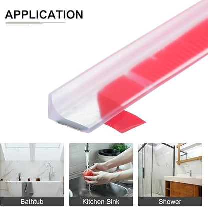 39"x0.8"x0.5" (LxWxH) Collapsible Shower Barrier Stopper - 1 Pack - Good for Bathroom Kitchen - L Shape Water Splash Guard Blocker - Clear