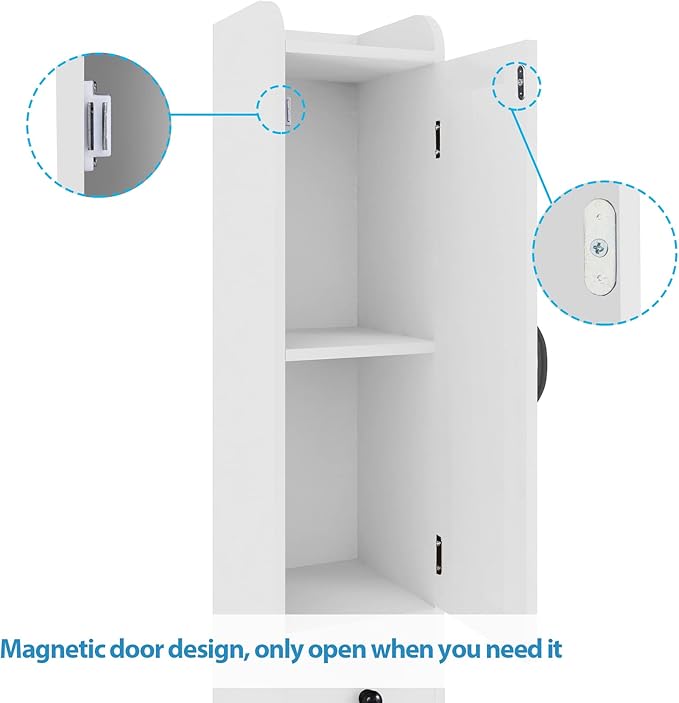 Tall Bathroom Storage Cabinet with Adjustable Shelves, Narrow Storage Cabinet with 2 Doors, Drawer, Toilet Paper Holder, Slim Storage Cabinet for Small Space, Kitchen, Laundry, Entryway, White