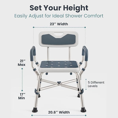 Shower Chair for Elderly and Disabled (450lb) with Padded Armrests and Back, Adjustable Height Shower Seat, Heavy Duty Shower Chairs for Inside Shower, Handicap - Teal