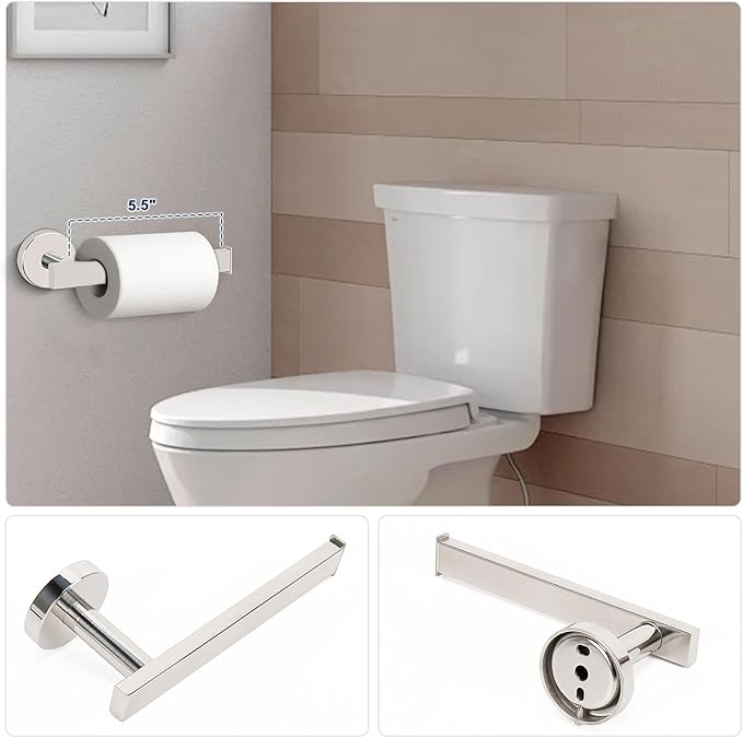 NearMoon 5 Pieces Bathroom Hardware Set 304 Stainless Steel - Square Towel Rack Set Include 16" Towel Rod + Towel Ring + Toilet Paper Holder + 2 Robe Towel Hooks Bathroom Accessories (Chrome Finish)