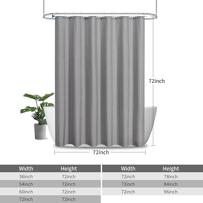 2-in-1 Waterproof Fabric Shower Curtain or Liner,Linen Textured,Breathable TPU & Washable Bathroom Shower Curtain Set with 12 Plastic Hooks,Modern,72"x72" Grey