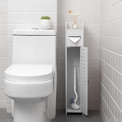 AOJEZOR Toilet Paper Holder Stand: Small Bathroom Storage Cabinet for Small Spaces,White