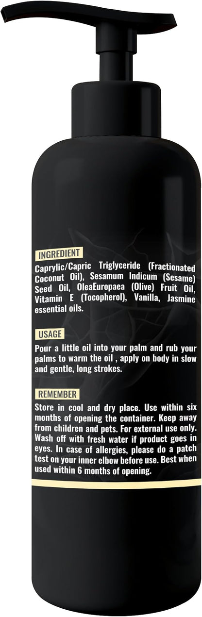 Organic - Vanilla Edible Full Body Massage Oil - No Stain & Non-Sticky | with Fractionated Coconut Oil, Vanilla & Jasmine Oil, Date Night | Massage Oil for Massage Therapy - 8.45 Fl Oz
