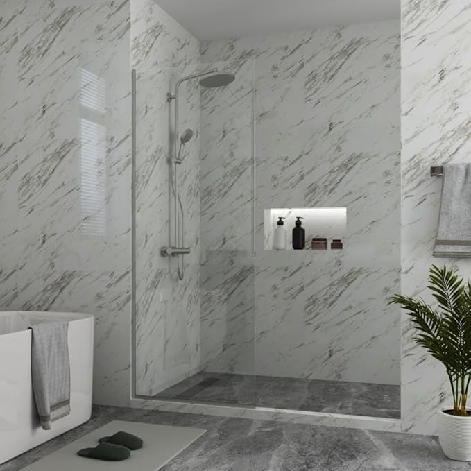 Royalty Fixed Shower Screen - 36" x 78" Frameless 3/8" Clear Tempered Glass Panel with Hardware - Easy Clean Smart Guard Coating - Minimalist Modern Design for Bathroom - Matte Black