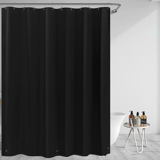 Black Plastic Shower Curtain Liner 60W x 72H Inches,PEVA Shower Liner for Bathtubs Waterproof Bathroom Curtain with Weighted Stones