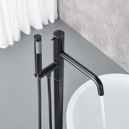 Freestanding Bathtub Faucet Floor Mount Tub Filler Oil Rubbed Bronze Brass Single Handle Bathroom Faucets with Hand Shower