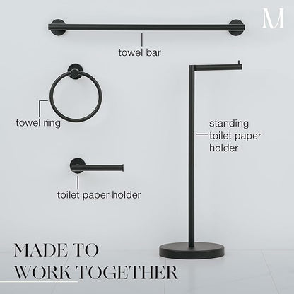Marmolux Acc - Free Standing Toilet Paper Holder 1pc - Bathroom Storage for 4 Rolls of Tissue Modern Stainless Steel Matte Black Toilet Paper Holder. - Tp Holder Stand