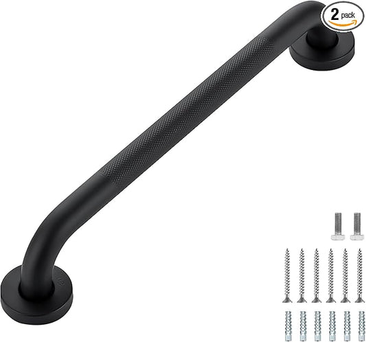 Grab Bars for Shower, 2 Pack 16-Inch Anti Slip Shower Handles for Elderly, Safety Shower Grab Bar, Stainless Steel Handicap Grab Bars for Bathroom (Black 1" Diameter)