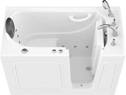 ANZZI Walk-In Bathtub Whirlpool 26" x 53" Acrylic White Right Drain 15 Jets Quick-Fill Faucet Fast Drain ADA Seat Grab Bar Inline Heater Ergonomic Headrest Chrome Trim | AMZ2653RWH-CP