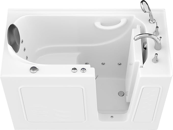 ANZZI Walk-In Bathtub Whirlpool 26" x 53" Acrylic White Right Drain 15 Jets Quick-Fill Faucet Fast Drain ADA Seat Grab Bar Inline Heater Ergonomic Headrest Chrome Trim | AMZ2653RWH-CP