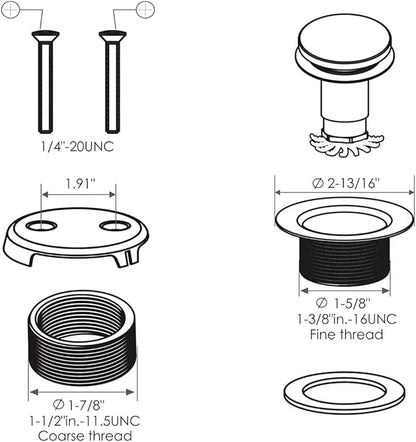 Champagne Bronze Bathtub Drain Stopper and Overflow Kit, Solid Brass Tip-Toe Bath Tub Drain with Hair Catcher - Universal Coarse/Fine Thread, Bathroom Bathtub Plug Replacement, 11.5/16 UNC