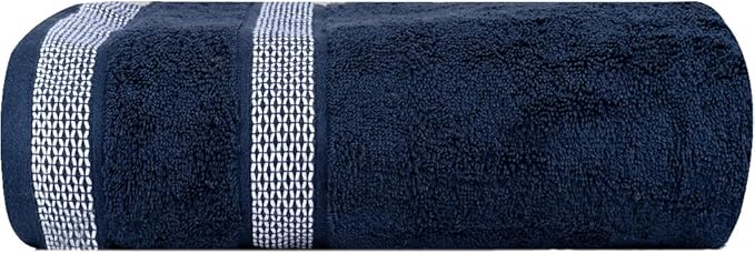 CASA COPENHAGEN Solitaire Mix 6 Pieces Towel Set- Navy + White, 600 GSM 2Bath Towel 2Hand Towel 2Washcloth, Designed in Denmark Made of Soft Egyptian Cotton for Bathroom, Kitchen & Shower