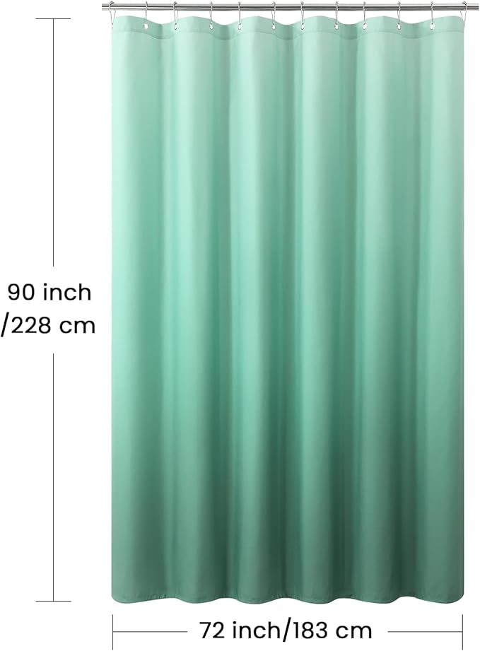 90 Inch Fabric Shower Curtain, Extra Long Green Ombre Cloth Shower Curtains for Bathroom, 72" W x 90" H