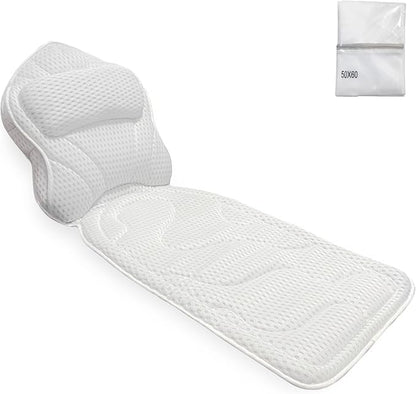 Bath Pillows for Tub Full Body, Large Mesh tub Pillow for Bathtub for Head, Neck and Back Support with Laundry Bag and Hanger for Quick Drying White