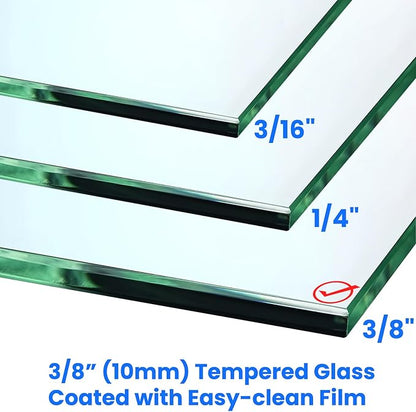 36" W x 76" H Frameless Shower Screen, Fixed Glass Panel for Walk-In Shower, 3/8" Tempered Glass, Grid Pattern Design