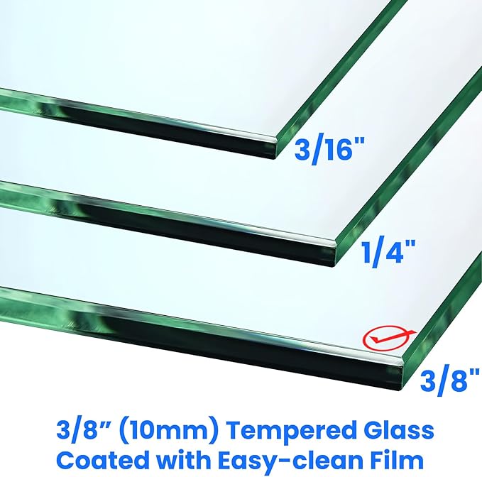 30" W x 76" H Frameless Shower Screen, Fixed Glass Panel for Walk-In Shower, 3/8" Tempered Glass, Grid Pattern Design