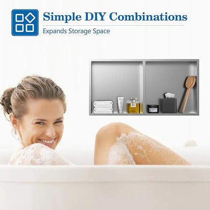 12" x 24" Shower Niche No Tile Needed, 304 Stainless Steel Shower Wall Niche, Recessed Shower Shelf for Shower or Bathroom Storage, Brushed