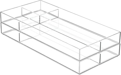 iDesign Clarity Plastic Divided Drawer Organizer, Storage Container for Vanity, Bathroom, Kitchen Drawers, 8" x 16" x 2", Clear,40850