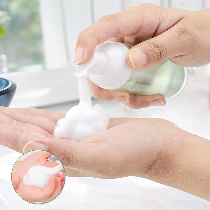 2oz Foam Bottle (3PCS) Empty Foaming Pump Dispenser for Hand Soap, Lash Cleanser, Shampoo to Travel (60ml, White&Green)