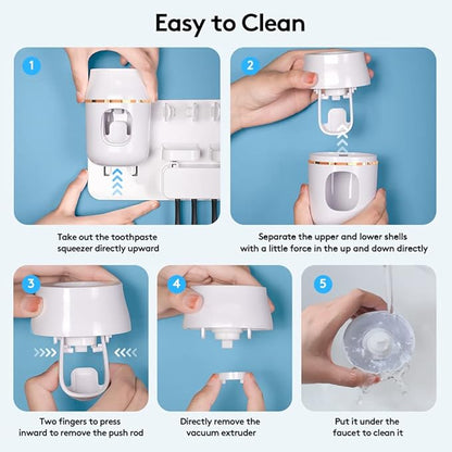 Toothpaste Dispenser Wall Mounted, Automatic Toothpaste Dispenser for Kids, Toothbrush Dispenser for Bathroom with 4 Toothbrush Slots