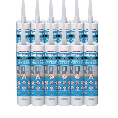 Window & Door – 100% Silicone Caulk White, Window Seal, RTV Silicone Sealant Indoor & Outdoor Caulking Weatherproof Adhesive – 9.5 oz Cartridge, 12-Pack (12 Pack, 12, Count)