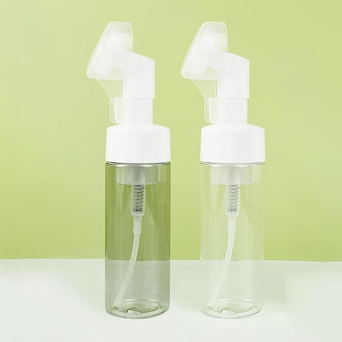 6PCS Foam Bottle with Brush, Empty Foaming Pump Dispenser Small Face Cleanser Empty Bottles with Brush Head Pressure Type for Facial Wash and Gel Cleansing Milk Beater 2oz