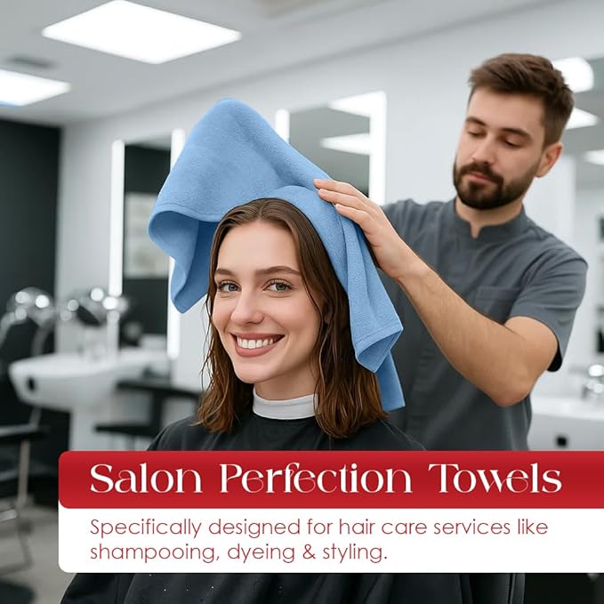 RIVERSIDE Pack of 24 Salon Towels Set – 16 x 26 Inches, 100% Ring Spun Cotton Highly Absorbent and Quick Dry Towels for Salon, Hand, Barber, Gym, Home & Hair Care, Blue