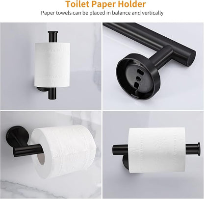 Cilee 8 Piece Matte Black Bathroom Hardware Set, 24inch Bathroom Towel bar+Towel Ring+Toilet Paper Holder+ Robe Towel Hook, SUS304 Stainless Steel Bathroom Accessory Set