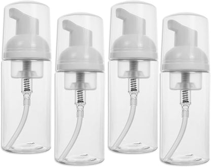 2oz Travel-Sized Foaming Pump Bottles, 4PCS Empty Foam Pump Bottle, Refillable Travel Size Mousse Bottle, Hand Soap Shampoo Lash Shampoo Foaming Soap Dispenser, BPA Free(Clear)