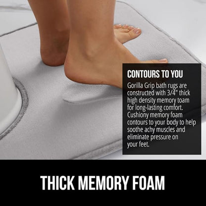 GORILLA GRIP Thick Memory Foam Toilet Rug for Bathroom, U Shaped Washable, Soft Absorbent Velvet Topside Floor Mats, Machine Wash, Cushioned Luxury Rugs for Bath Room, 22.5 x 19.5 Light Gray