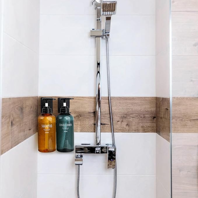 Segbeauty Adhesive Bottle Holder, 3pcs Stainless Shampoo Bottle Holder, Black Drill-Free Shower Dispenser Rack, Rustproof Shampoo and Conditioner Dispenser Wall Mount for Dia 1.15in 3cm Bottles Mouth