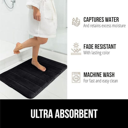 GORILLA GRIP Memory Foam Bath Mat, Soft Absorbent US Designed Bathroom Rug, Gripping Dots Machine Washable Bathmat, Cushioned Floor Mats, Shower Sink Rugs Room Décor Accessories, 30x20 Black