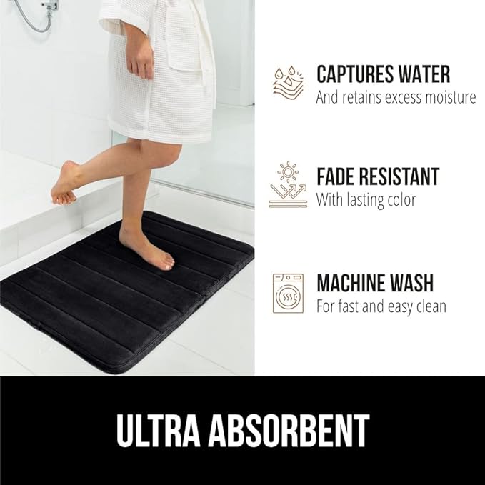 GORILLA GRIP Memory Foam Bath Mat, Soft Absorbent US Designed Bathroom Rug, Gripping Dots Machine Washable Bathmat, Cushioned Floor Mats, Shower Sink Rugs Room Décor Accessories, 36x24 Black