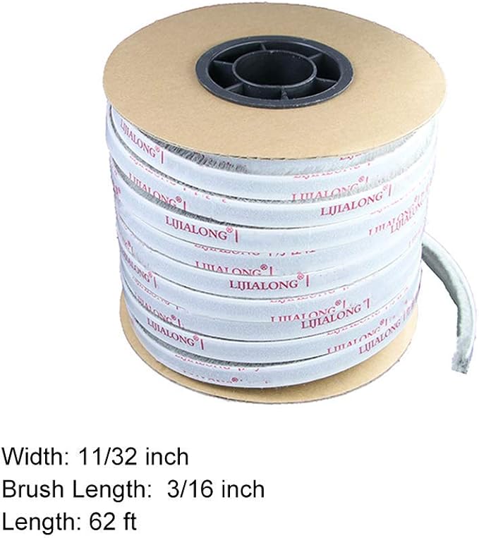 TORRAMI Felt Pile Weather Stripping 11/32 inch x 3/16 inch x 62 ft, Sliding Windows and Door Frame Side Brush Seal, Draft Stopper Soundproofing, Grey