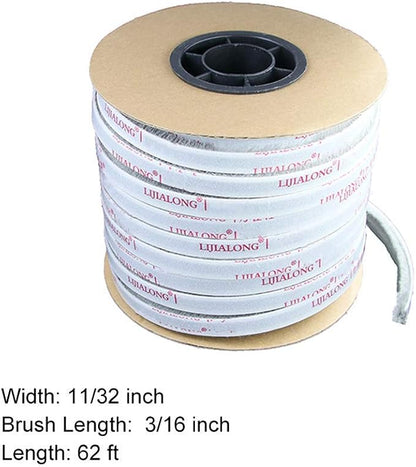 TORRAMI Felt Pile Weather Stripping 11/32 inch x 3/16 inch x 62 ft, Sliding Windows and Door Frame Side Brush Seal, Draft Stopper Soundproofing, Grey