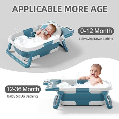 TPN Collapsible Baby Bathtub, Baby Bath Tub with Soft Cushion & Real-Time Thermometer, Baby Bathtub Infant to Toddler Tub (0-36 Months), Portable Newborn Travel Bath tub