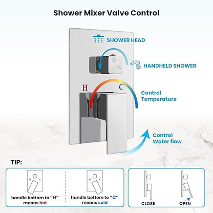 gotonovo Rainfall Bathroom Shower System Rain Shower Head and Handle Set Wall Mounted Shower Complete Combo Solid Brass Pressure Balancing Shower Mixer Valve 8 Inch Polished Chrome