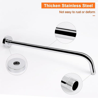 HarJue Shower Arm with Flange and Teflon Tape, Wall Mounted Shower Pipe 304 Stainless Steel Extension Arm for Fixed Shower Head & Handheld (24 Inch, Chrome)