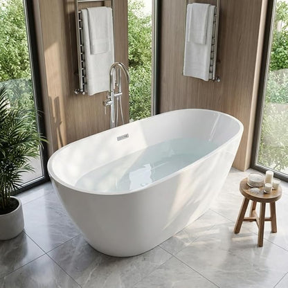 67 Inch Acrylic Freestanding Bathtub, Acrylic Soaking Bathtub with Matte Drain and Overflow, Modern Square Tub, cUPC Certified, Deep Ergonomic Design, Double-Walled Insulation, Easy Installation