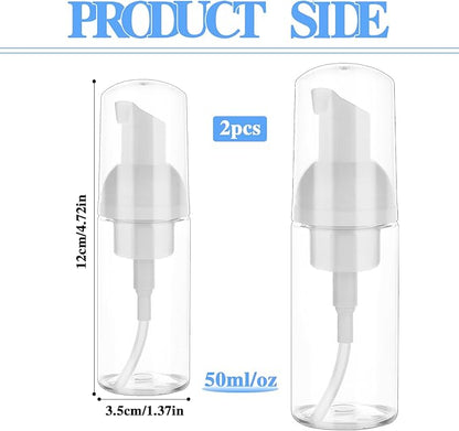 2 Pack Foam Pump Bottle Travel Small Size Mousse Foam Soap Dispenser Mini Empty Clear Plastic Foaming Soap Dispenser Refillable Pump Containers for Face Wash Lash Shampoo Skin Care 50 ml/1.7 oz