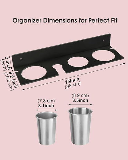 Hair Tool Organizer, Hair Dryer Holder with Heatproof Steel Cups, Acrylic Vanity Organizer for Curling Iron, Flat Iron & Hair Brushes, Perfect for Bathroom (Black, Oversized)