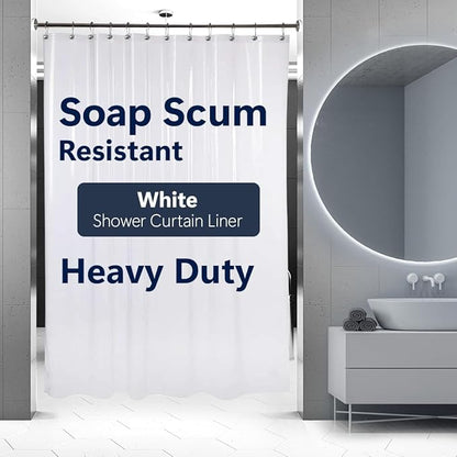 Epica Shower Curtain – Strongest Heavy-Duty Clear Vinyl 72x72 Shower Curtain Liner – Stain & Soap Scum Resistant with Rust-Proof Metal Grommets (White)